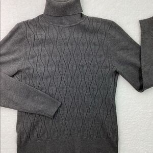 Eclectic Grey High Turtleneck Wavy Pattern Knit Sweater Size Large